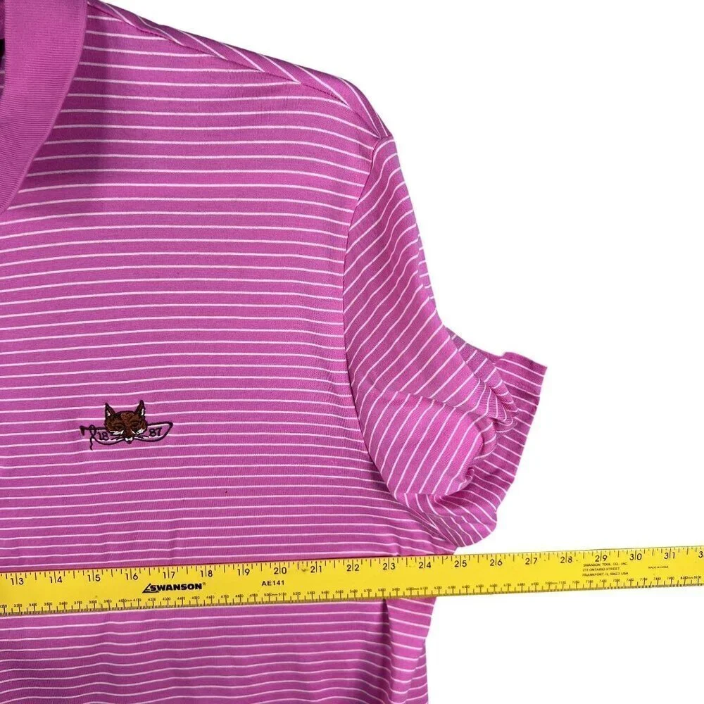 Polo Golf Ralph Lauren Mens XL Pink Striped Pima Cotton Fox Embroidery Preppy